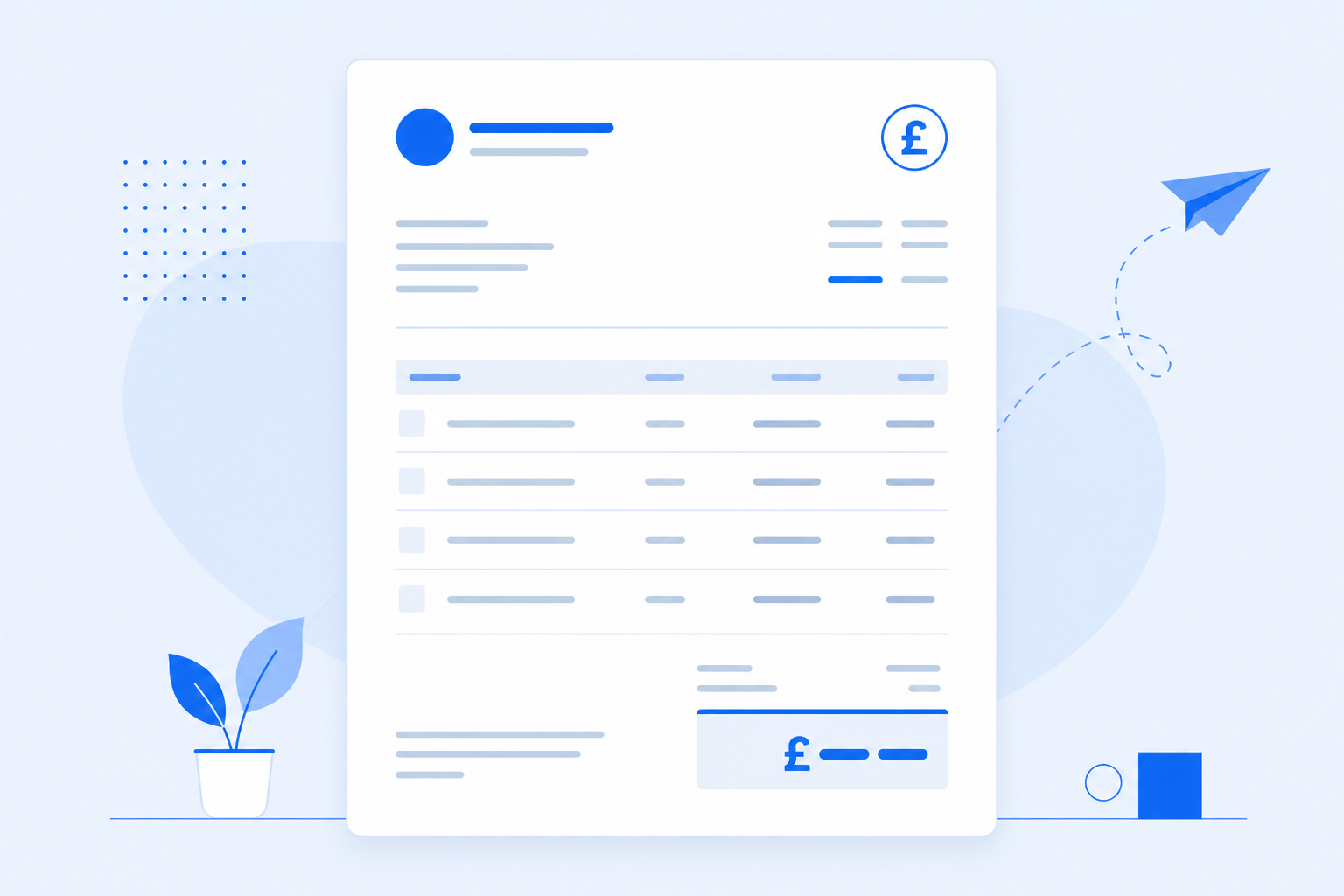 Illustrated freelance invoice document with line items and total